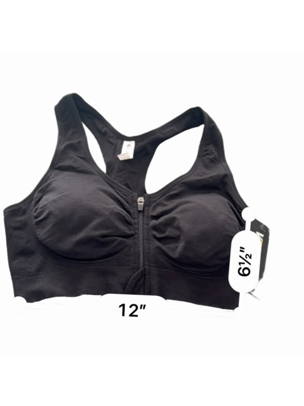 Velocity black, seamless, padded sports bra full-length front zipper Size XL - Picture 4 of 8